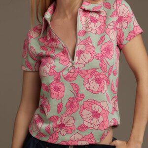 Maeve Short-Sleeve Floral Jacquard Top Size XXS